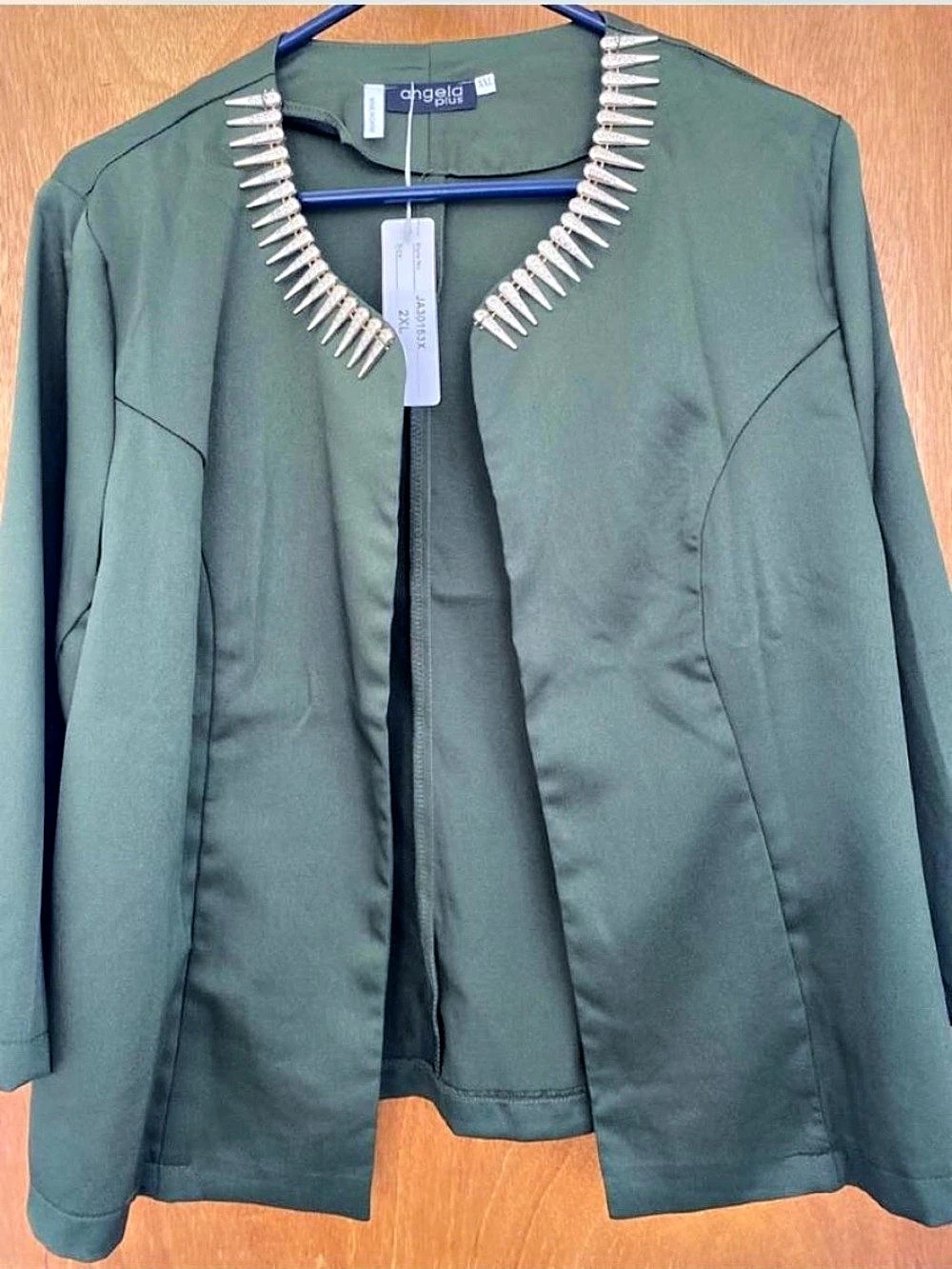 Green Embellished Neckline Jacket Like New